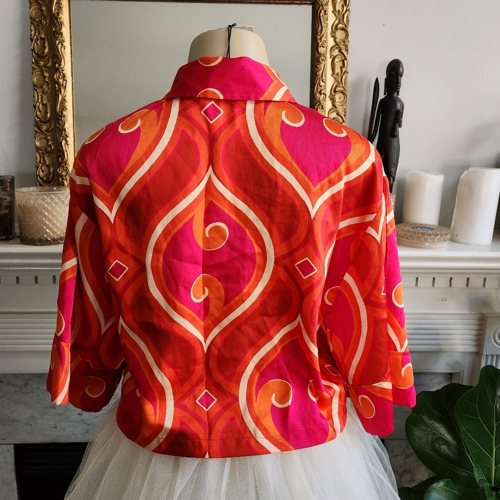 Zara Pink Cropped Satin Shirt Size Small Orange Beige Psychedelic Hippie - Picture 12 of 15